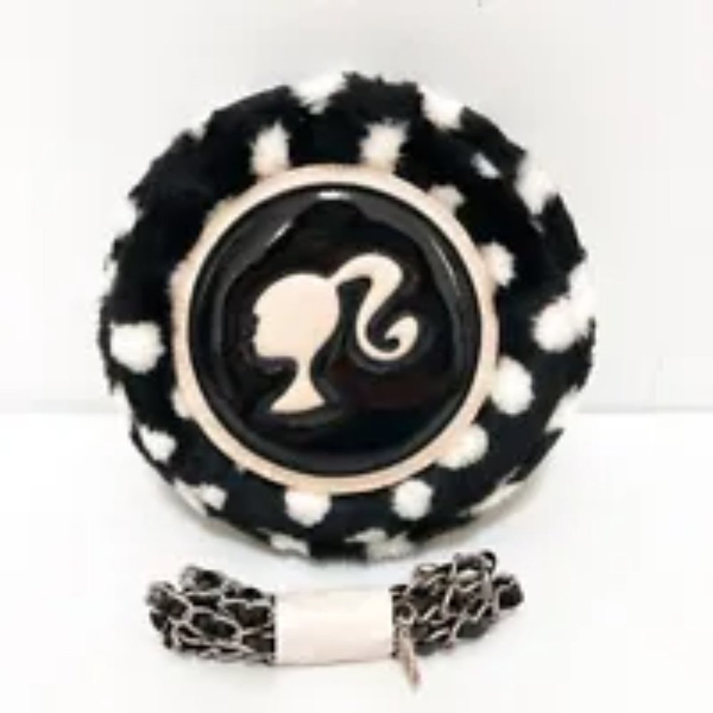 Barbie Iconic Faux Fur Round Bag Purse/Cross/Clutch Chain Shoulder Black Woman